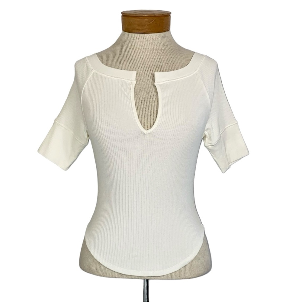 Free People Blake Ribbed BabyTee Cream XS - Picture 4 of 7